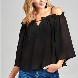 Connie open shoulder chiffon top